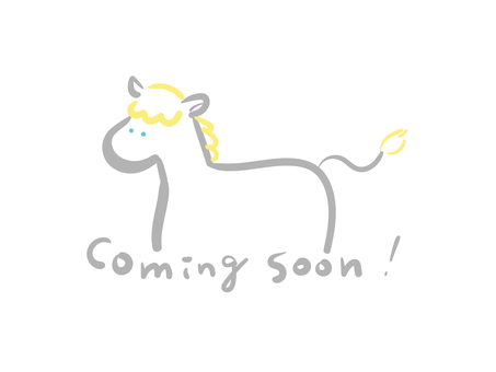カミングスーンな馬のイラスト（白馬） 馬,動物,干支,午年,白馬,ファンタジー,ファンシー,カミングスーン,告知,年賀のイラスト素材
