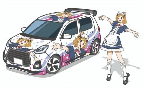 痛車とコスプレの女の子 痛車,コスプレ,押し活,レイヤー,ポーズ,車,ファン,スポーツカー,ステッカー,カスタムのイラスト素材