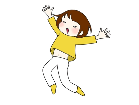 飛び上がって喜ぶ人 飛び上がって喜ぶ人 飛ぶ,飛び上がる,跳ねる,ジャンプ,バンザイ,喜ぶ,全身,女性,女の人,若いのイラスト素材