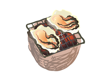 七輪で焼く牡蠣 カキ,かき,牡蠣,貝,七輪,焼き牡蠣,冬,食材,海,生き物のイラスト素材