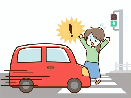 交通安全_信号無視する自動車 交通事故,交通安全,危険運転,信号無視,女性,大人,歩行者,車,自動車,乗用車のイラスト素材