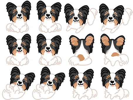 ハート鼻のパピヨン（セット）5 パピヨン,犬,動物のイラスト素材