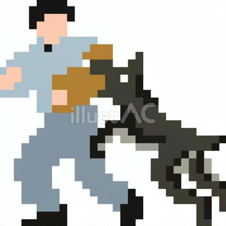 ドット絵のグレーの訓練士と警察犬です。 ドット絵,訓練士,警察犬のイラスト素材