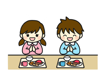 給食を食べる園児 子供,幼児,園児,キッズ,給食,お昼,ランチ,お弁当,食べる,楽しいのイラスト素材