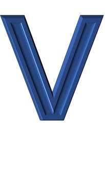 ３D加工アルファベット大文字素材青V アルファベット,大文字,立体,3d,青,メイリオ,装飾文字,フォント,デザイン,アイコンのイラスト素材