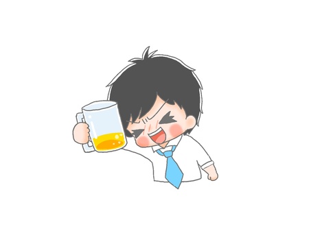ぷはー１ 手描き,男性,会社員,黒髪,仕事,社会人,ネクタイ,飲み会,忘年会,打ち上げのイラスト素材
