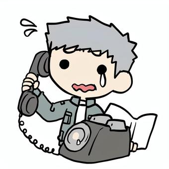 泣いて黒電話をかけるおじいさん おじいさん,泣く,黒電話,通話,話,家電,困る,戸惑う,焦る,かけるのイラスト素材