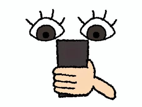 スマートフォンを見る瞳 スマートフォン,見る,操作,目,pop調,手描き,挿絵,ワンポイント,素材,商用可のイラスト素材