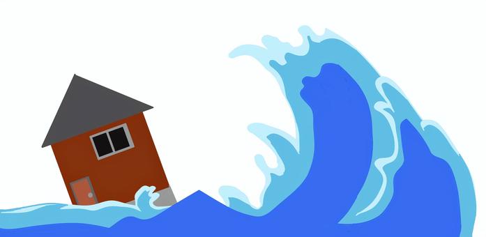 津波に流される家 災害,津波,家,波,水害,水難のイラスト素材