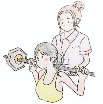 スポーツジムのインストラクター インストラクター,コーチ,ジム,スポーツジム,筋トレ,トレーナー,トレーニング,筋肉,ダンベル,サポートのイラスト素材