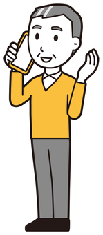  ニット中年男性(黄)-448-全身