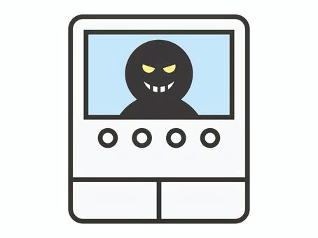 インターホンのモニターに映る怪しい訪問者 インターホン,モニター,不審者,訪問者,怪しい,悪人,犯人,防犯,セキュリティ,悪質のイラスト素材