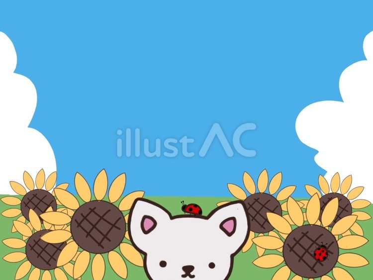 チワワ&てんとう虫　ひまわり畑　背景 動物,犬,てんとう虫のイラスト素材