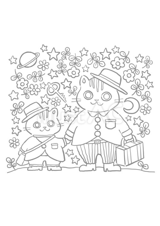 ぬりえ【夜の旅】 ぬりえ,線画,モノクロのイラスト素材