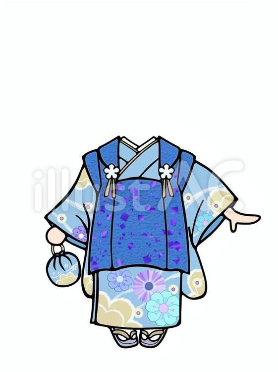 顔写真合成用（七五三、３才、巾着、髪無） 七五三,子供,和服のイラスト素材