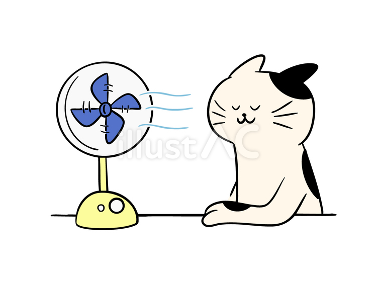 扇風機の風にあたる猫（カラー） 扇風機,風,送風のイラスト素材