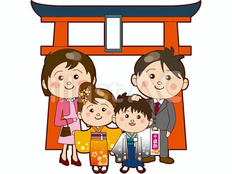 七五三 しちごさん,4人,袴のイラスト素材