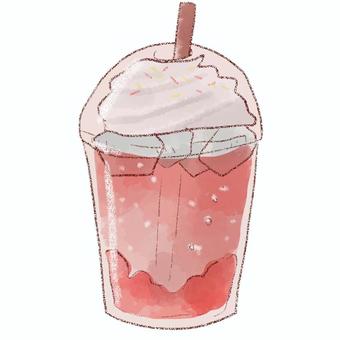 ベリー系の飲み物 ベリー,赤,ホイップ,ストロー,氷,飲み物,水彩,鉛筆のイラスト素材
