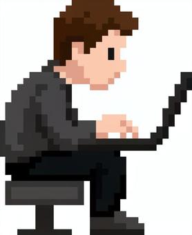 ドット絵のパソコンをしてる人です。 ドット絵,ノートパソコン,シンプル,パソコン,作業,在宅ワーク,オフィス,リモート,テレワーク,学習のイラスト素材