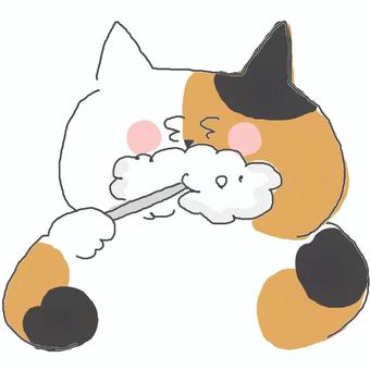 歯磨きする三毛猫ちゃん♪ 歯磨きする三毛猫ちゃん♪ かわいい,歯磨き,泡,生活,生活習慣,寝ぼける,寝起き,眠い,綺麗,ねこのイラスト素材