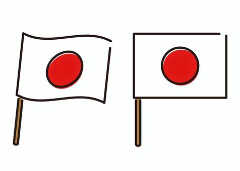 日本国旗線画カラー　セット　 日本,国旗,日の丸,セット,線画,可愛い,おしゃれ,なびくのイラスト素材