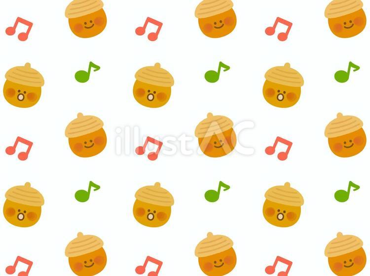 かわいい歌うどんぐりと音符のパターン背景 どんぐり,秋,音符のイラスト素材