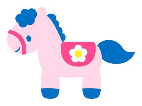 かわいい馬・午のイラスト／ピンク青