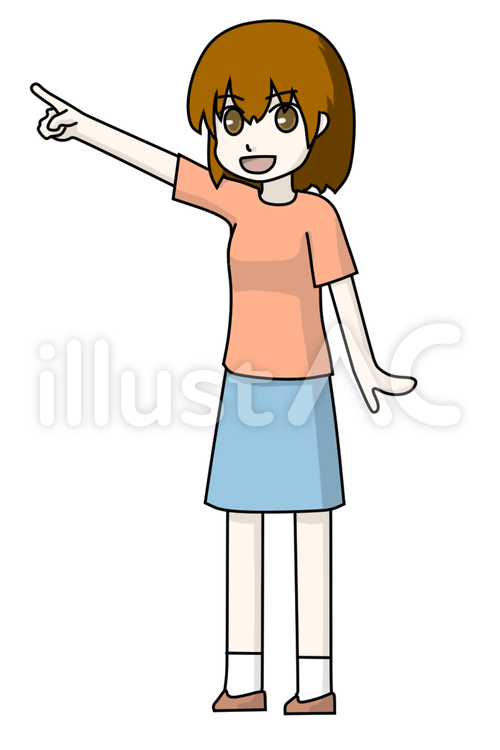 指を指す女性（半袖 女の子,指さし,ワンポイントのイラスト素材