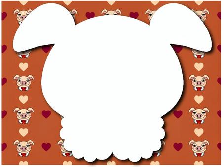 ブタのフレ−ム ブタ,女の子,フレ−ム,罫線なし,リボン,赤,ハ−トのイラスト素材