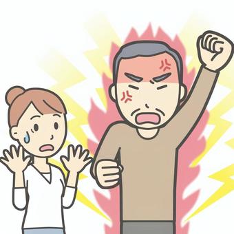  認知症-激しく怒るお爺さん_正方形 怒る,お爺さん,高齢者,認知症,感情,変化,介護,家族,困る,問題のイラスト素材