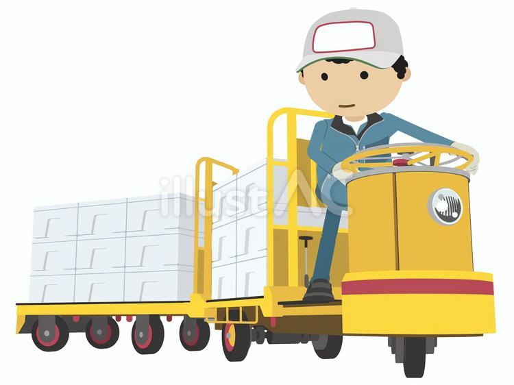 台車を牽引するターレット ターレット,ターレー,牽引のイラスト素材