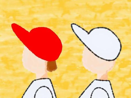 赤白帽の子供 子供,人物,赤白帽,運動会,スポーツ,水彩,体操,学校,小学校,帽子のイラスト素材