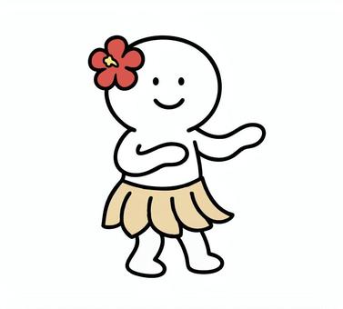フラダンスをしている棒人間 フラダンス,踊る,ハイビスカス,笑顔,棒人間,挿絵,線画,キャラクター,手描き,手書きのイラスト素材