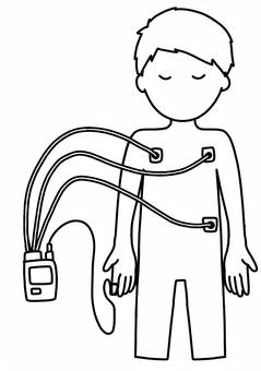 心電図モニター装着中男性 線画 心電図モニター装着中男性 線画 心電図,モニター,装着,患者,男性,心臓,線画のイラスト素材