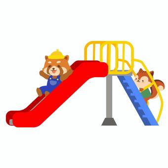 滑り台3 公園,遊具,遊び,道具,滑り台,滑る,こども,動物,リス,レッサーパンダのイラスト素材