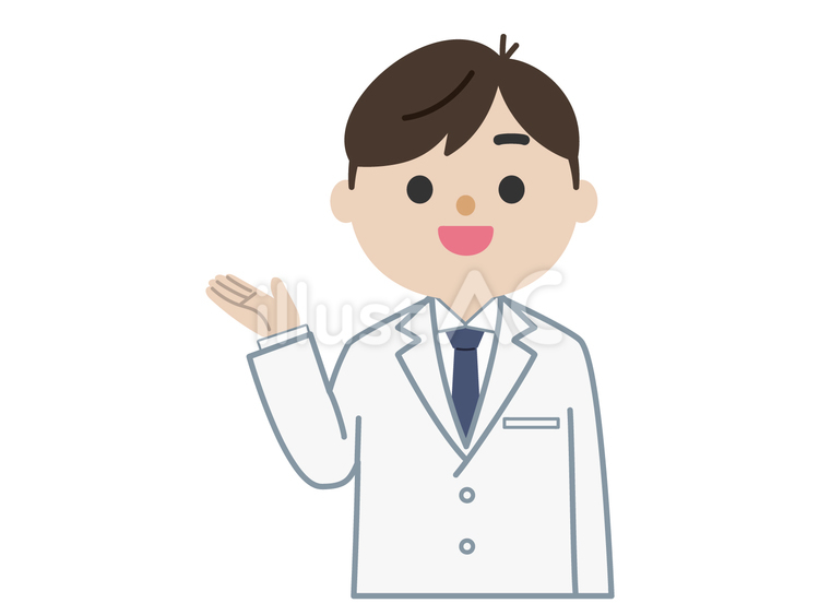 案内をする白衣を着た男性＿上半身 男性,白衣,案内のイラスト素材