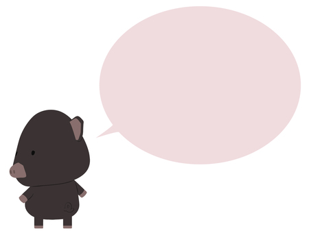 振り返る_豚 振り返る,ブタ,黒豚,動物,かわいい,後ろ姿,吹き出しのイラスト素材