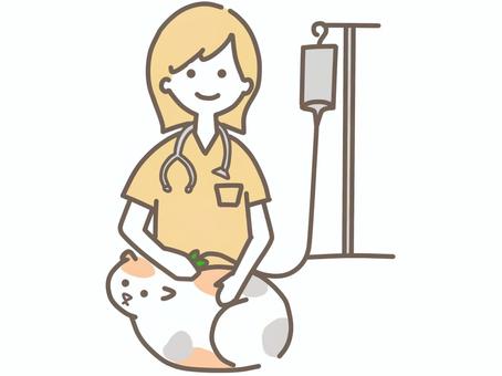猫に皮下点滴をする女性獣医師 動物,ペット,犬,猫,獣医,獣医師,治療,動物病院,皮下点滴のイラスト素材