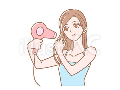 ドライヤーをあてる女性(キャミ)_肌色