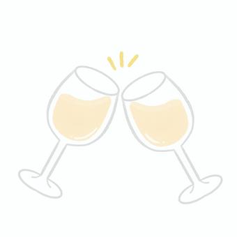 乾杯　白ワイン 乾杯,白ワイン,ワイン,お祝い,お酒,シンプル,ナチュラル,手描き,水彩,デザインのイラスト素材