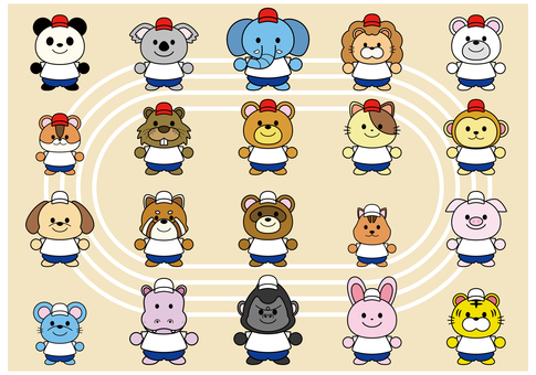 スポーツの秋　運動会をするかわいい動物 スポーツ,体育,運動会,動物,キャラクター,体育着,スポーツの秋,運動,運動着,秋のイラスト素材