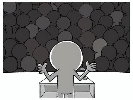 演説 シルエット,演説,影,後ろ姿,暗闇,人々,机,マイク,イメージ,pop調のイラスト素材