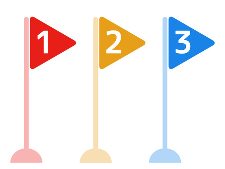 運動会・順位を示す1～3数字入り旗セット 旗,フラッグ,ピン,運動会,数字,順位,ランキング,順序,ステップ,プロセスのイラスト素材