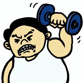 ダンベルで筋トレ中のメタボおじさんA ダンベル,運動,メタボ,おじさん,トレーニング,筋トレ,筋肉,筋力,力こぶ,ランニングのイラスト素材