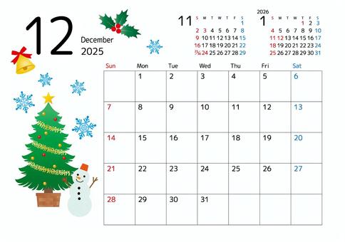 2025年12月カレンダー 4 カレンダー,12月,2025,スケジュール,月間,前月,次月,余白,シンプル,イラストのイラスト素材