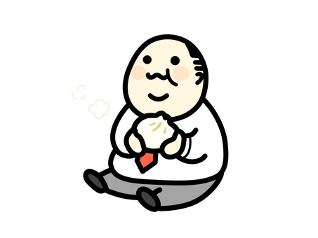 温かい肉まんを食べる中年男性イラスト 男性,中年男性,肉まん,温かい,食べる,可愛い,サラリーマン,おやじ,お父さん,人物のイラスト素材
