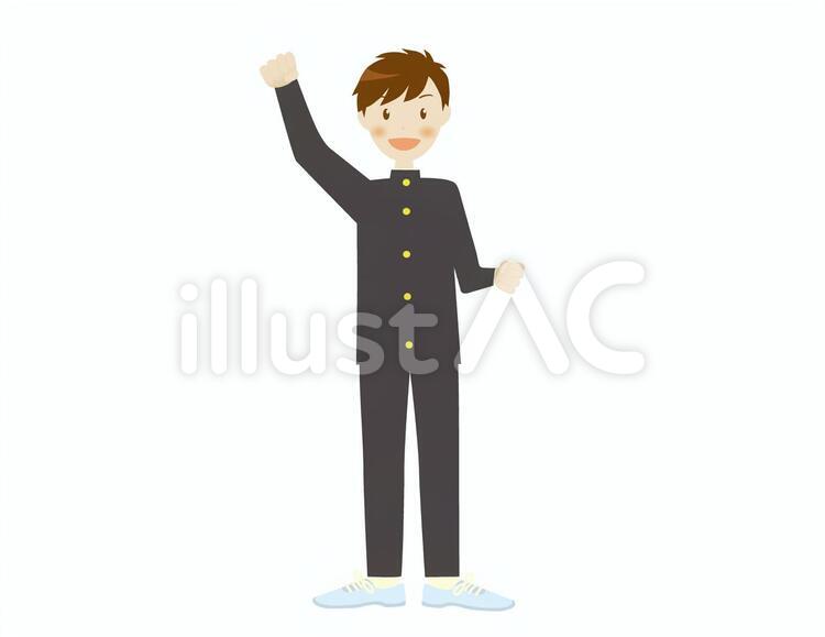 学ランの男の子　拳を上げる 男子学生,気合い,やる気のイラスト素材