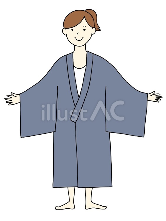 旅館浴衣の着方（女性　無地）工程① 女性,浴衣,夏のイラスト素材
