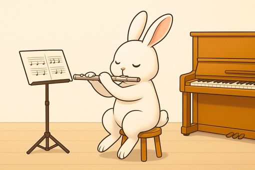 フルートを吹く白いウサギ