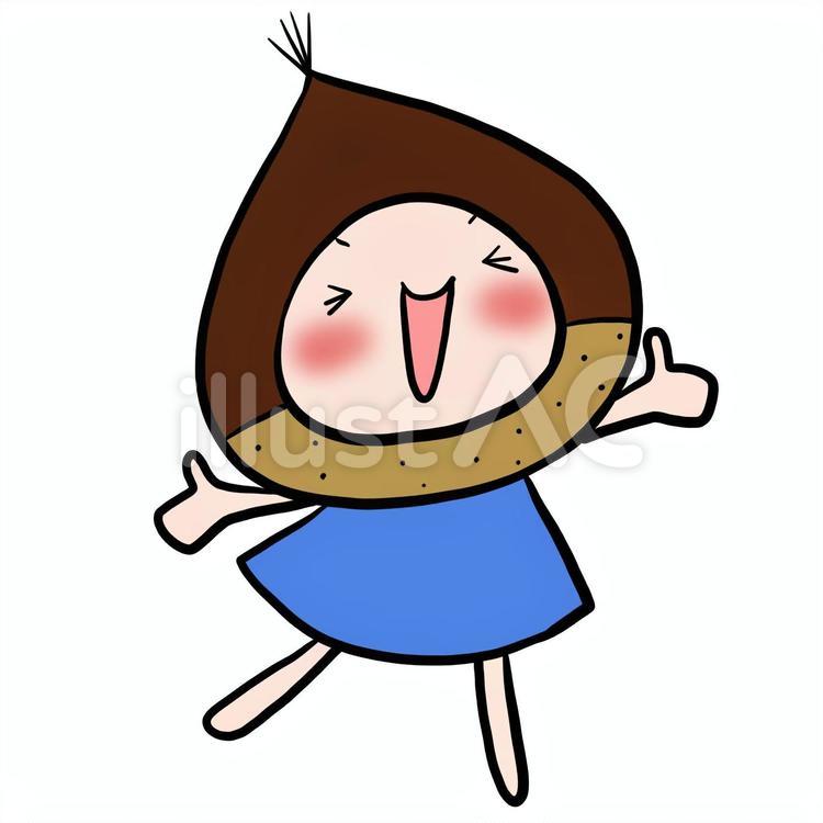 喜ぶ栗の妖精　青　ブルー アキ,秋,あきのイラスト素材